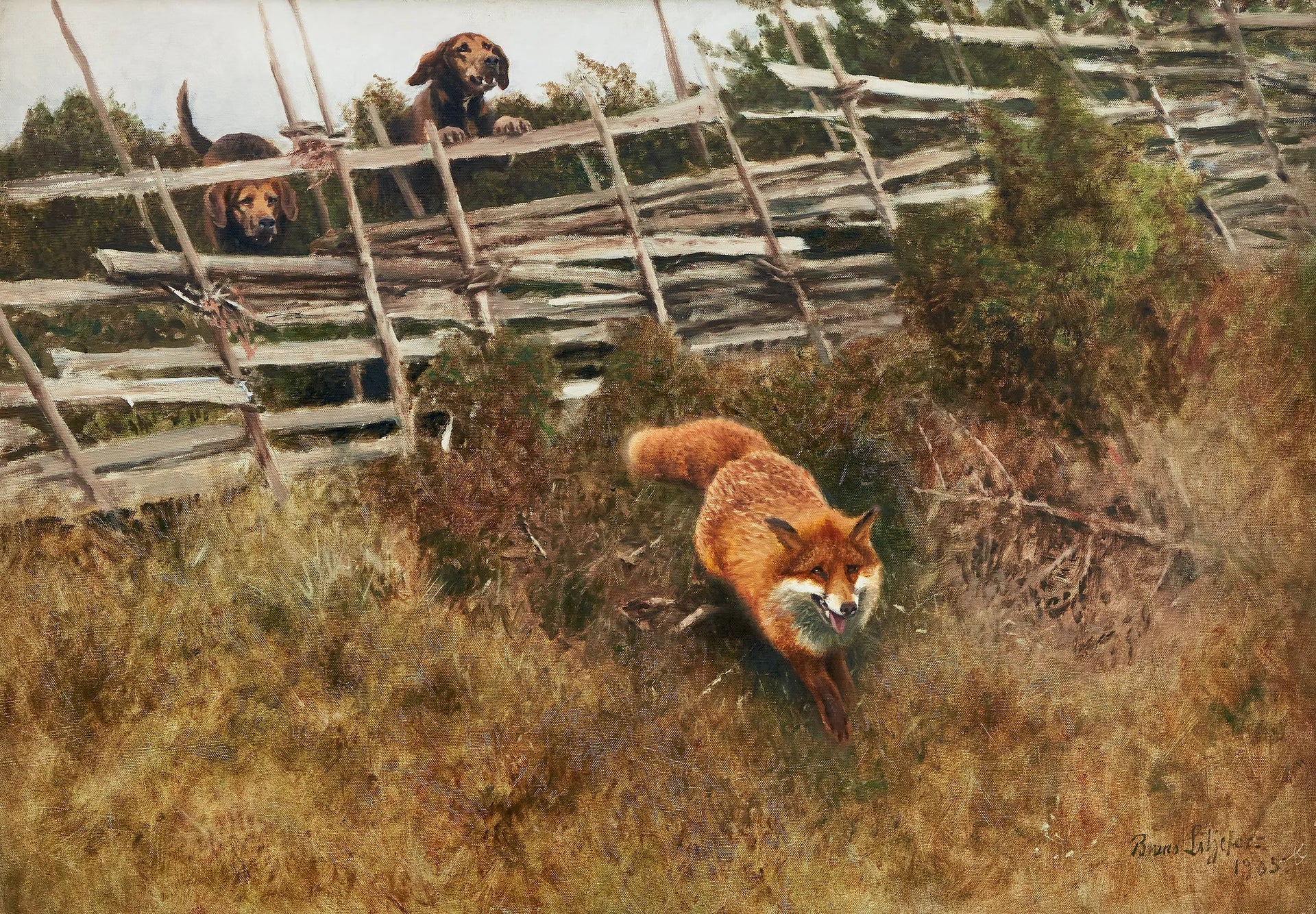 Renard chassé par des chiens - Bruno Liljefors image 1 tableau peint à l’huile sur toile