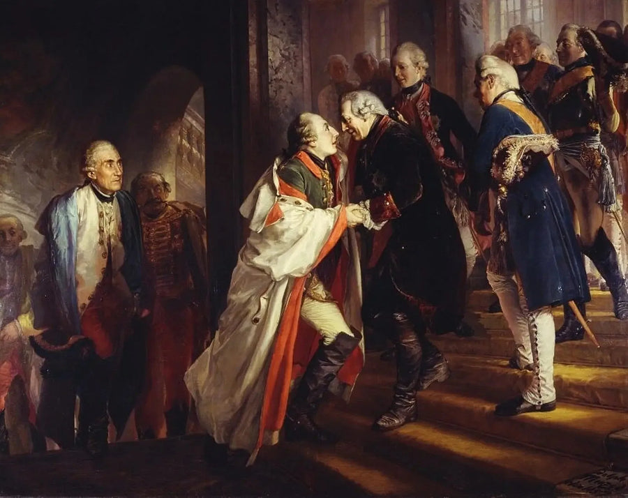 Fredrik II:n tapaaminen keisari Joseph II:n kanssa Neissessä vuonna 1769 - Adolph von Menzel