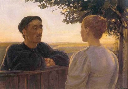 Iltakohtaaminen puutarha-aidan lähellä - Anna Ancher