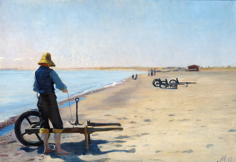 Ankkurin korjaus kesäpäivänä Skagenin rannalla Tanskassa. - Michael Peter Ancher