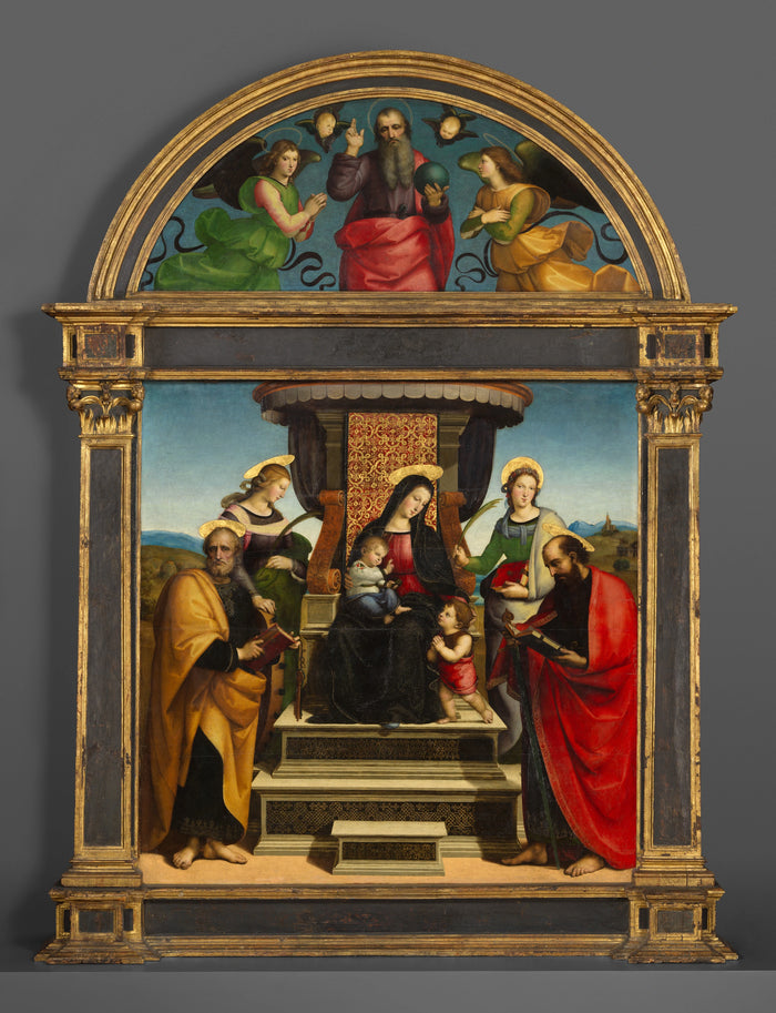 Neitsyt ja lapsi pyhimysten valtaistuimella, Colonna-alttaritaulu, noin 1504-1505 - Raphaël