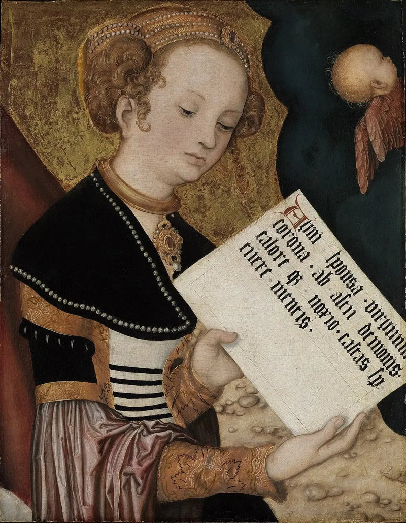 Prahan alttari, Sainte (Agnès ?) avec un page - Lucas Cranach vanha
