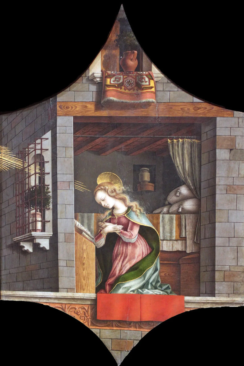 San Domenico -alttaritaulu: Välittäjä Neitsyt Marian ilmoituksessa - Carlo Crivelli