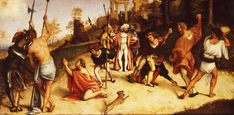 Marttyyrin Saint Étienne -taulun yläpuoli, jaon Martinengo -Lorenzo Lotto