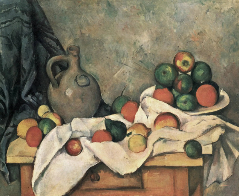 Verho, kannu ja hedelmäkulho - Paul Cézanne