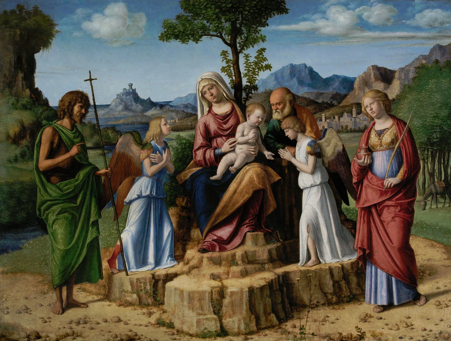 Riposo ennen Egyptin pakomatkaa pyhien Giovanni Battistan ja Lucia kanssa - Cima da Conegliano