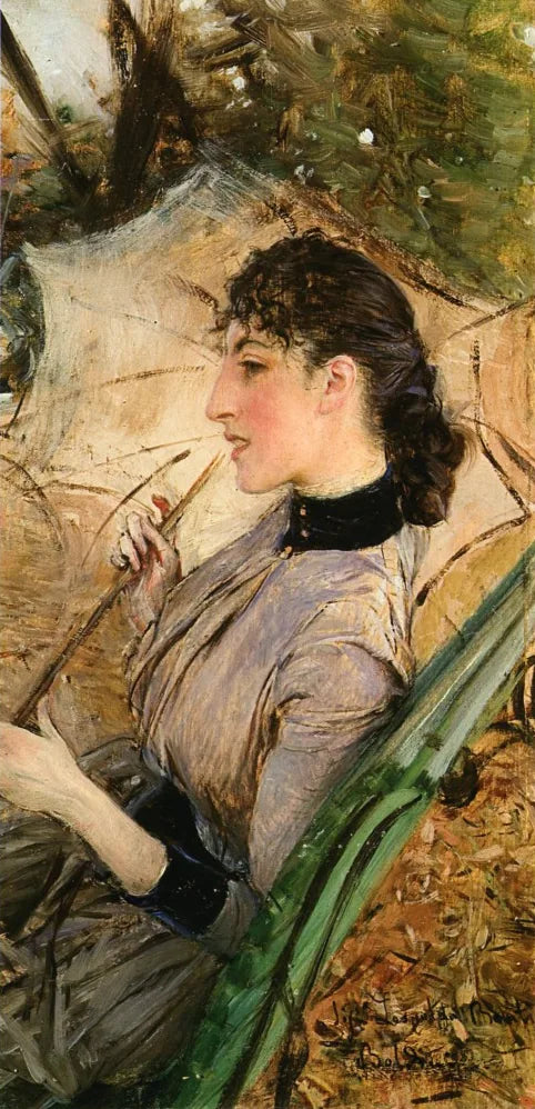 Alaide Bantin muotokuva varjostimen kanssa - Giovanni Boldini