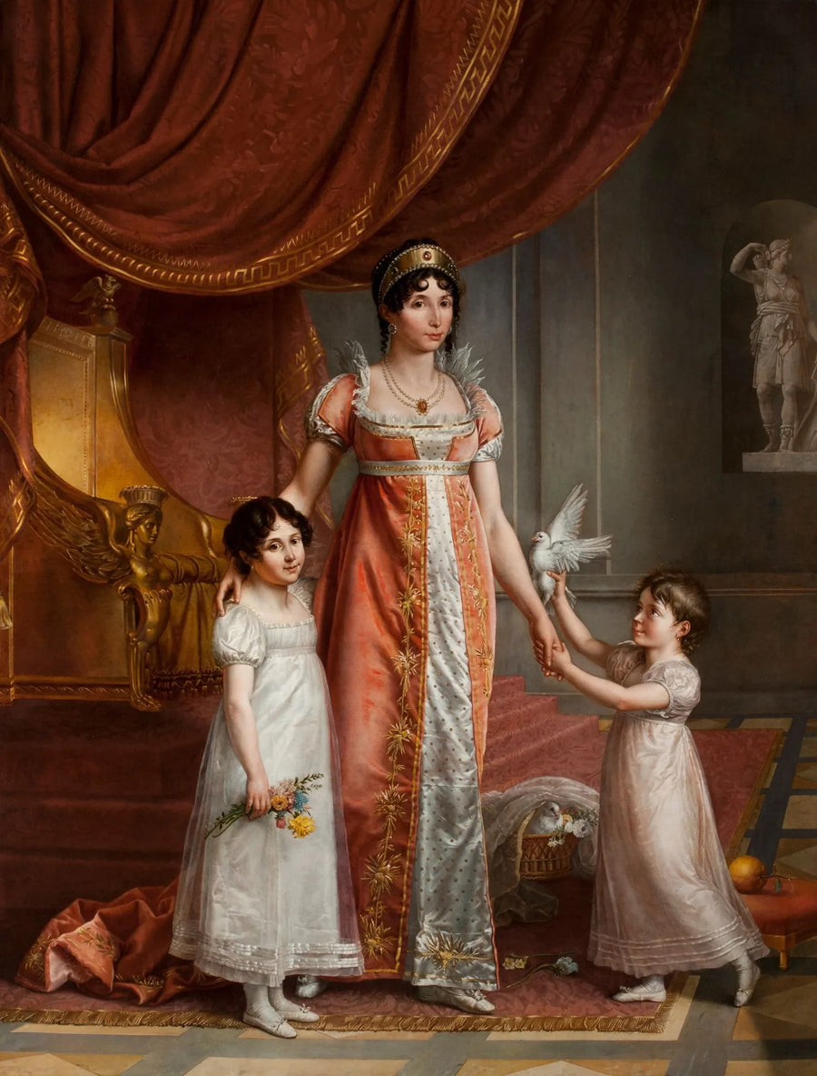 Ritratto di Giulia Clary e delle figlie Zenaide e Carlotta - Jean-Baptiste Wicar image 1 reproduction de peinture à l’huile