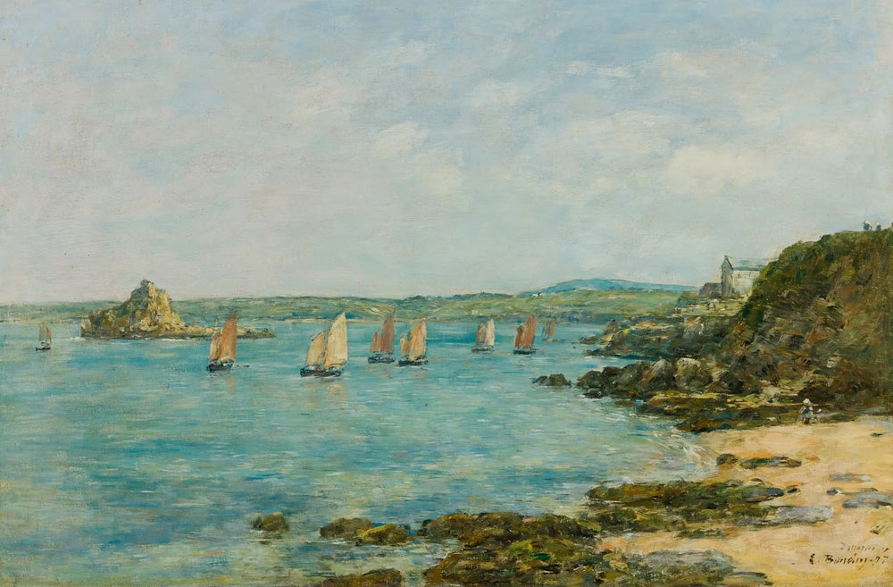 Rivage de Douarnenez, bateaux de pêche dans la baie - Eugène Boudin image 1 reproduction de peinture à l’huile