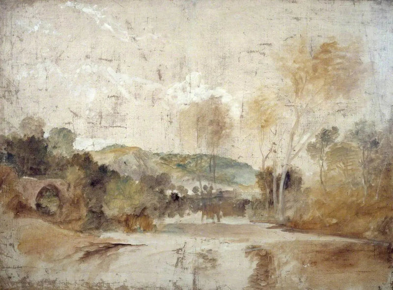 Joki maisema patoineen keskietäisyydellä - J. M. W. Turner