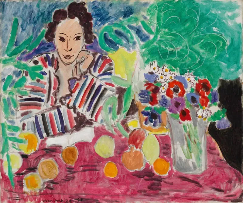 Raidallinen mekko, Hedelmät ja Anemonit - Henri Matisse