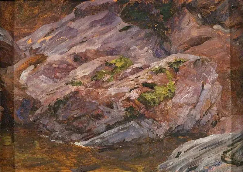 Roiskeet vaaleanpunaisesta graniitista, Findhorn-joki - Frederic Leighton