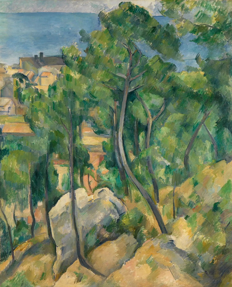 Kalliot, männyt ja meri Estaque'ssa - Paul Cézanne