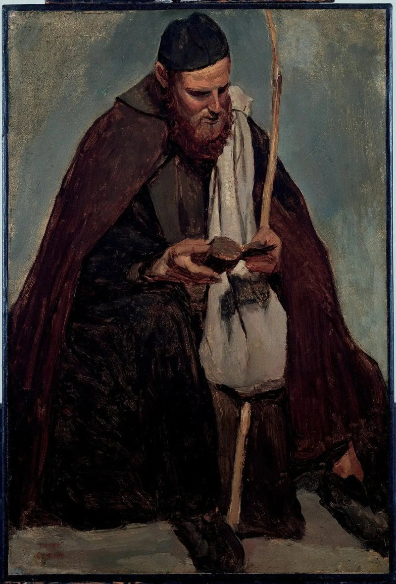 Rooma, istuva italialainen munkki lukemassa - Jean-Baptiste Camille Corot