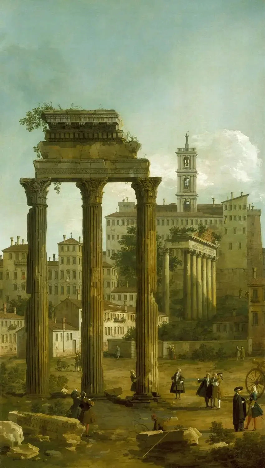 Rooma: Forum-rakennusten rauniot Capitolinus-vuorelta katsottuna - Canaletto
