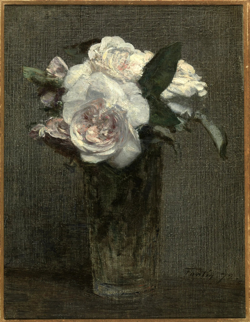 Valkoisia ruusuja lasissa - Henri Fantin-Latour