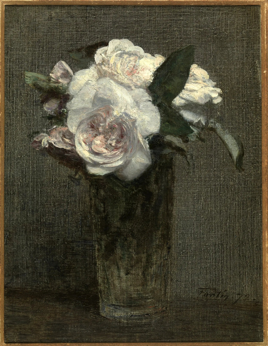 Valkoisia ruusuja lasissa - Henri Fantin-Latour