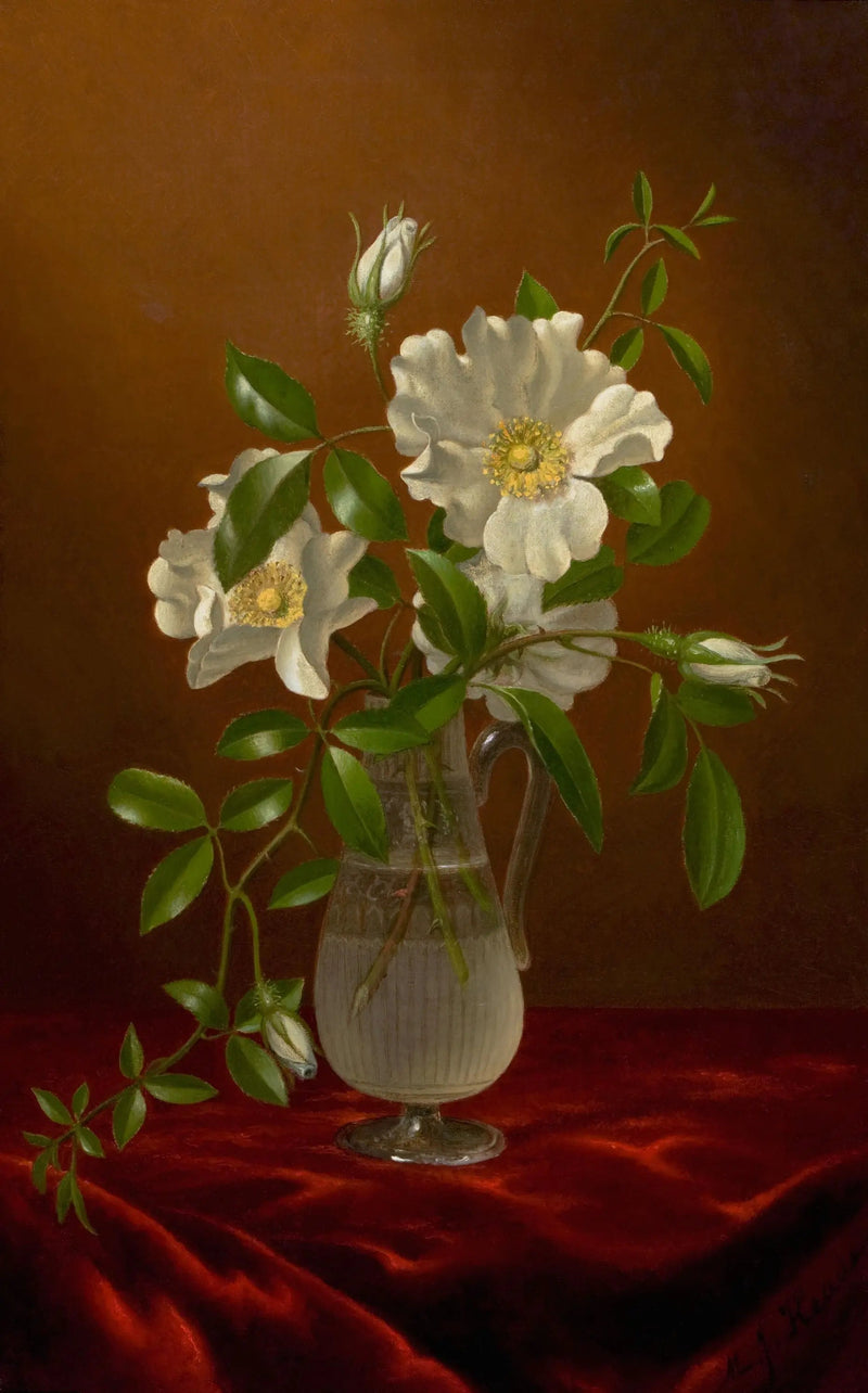 Ruusuja Cherokee-lasimaljassa - Martin Johnson Heade