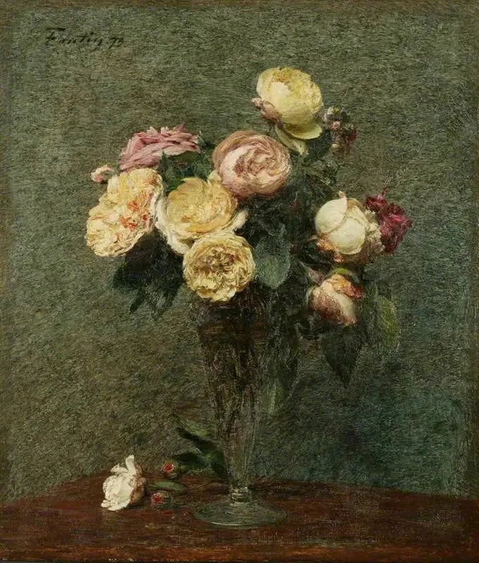 Ruusut lasimaljassa - Henri Fantin-Latour