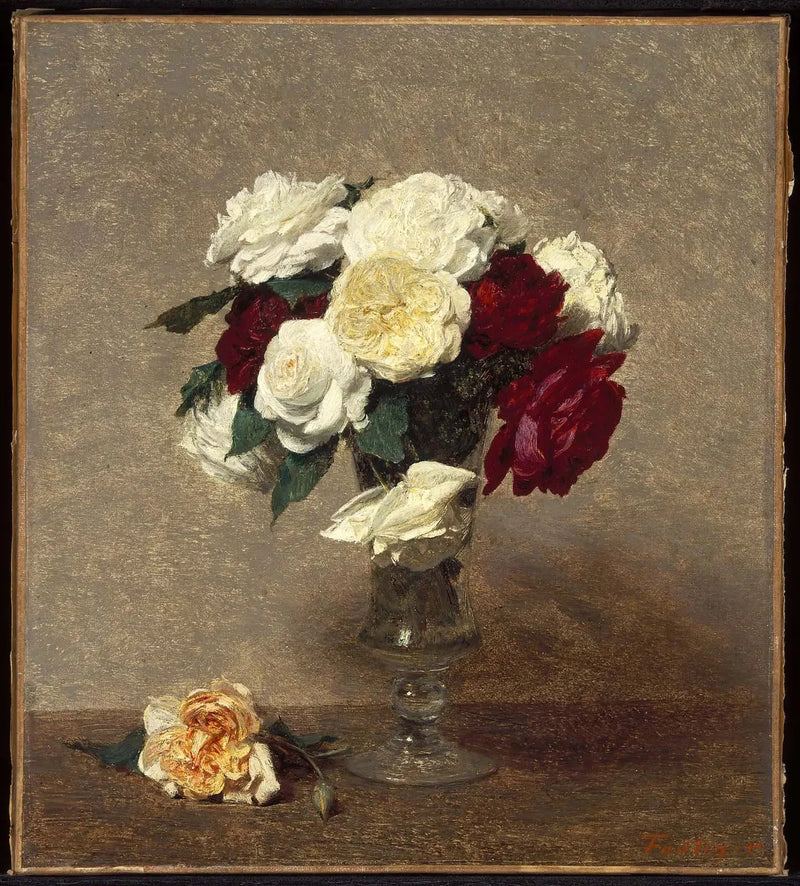 Ruusut lasimaljassa - Henri Fantin-Latour