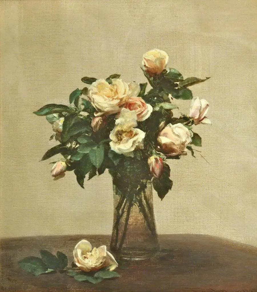 Ruusut lasimaljassa - Henri Fantin-Latour