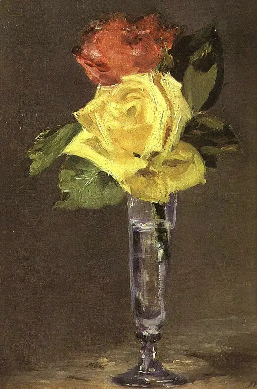 Ruusuja samppanjalasissa - Édouard Manet