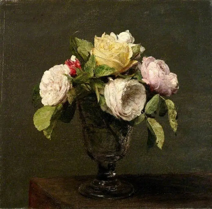 Ruusut jalallisessa lasissa - Henri Fantin-Latour