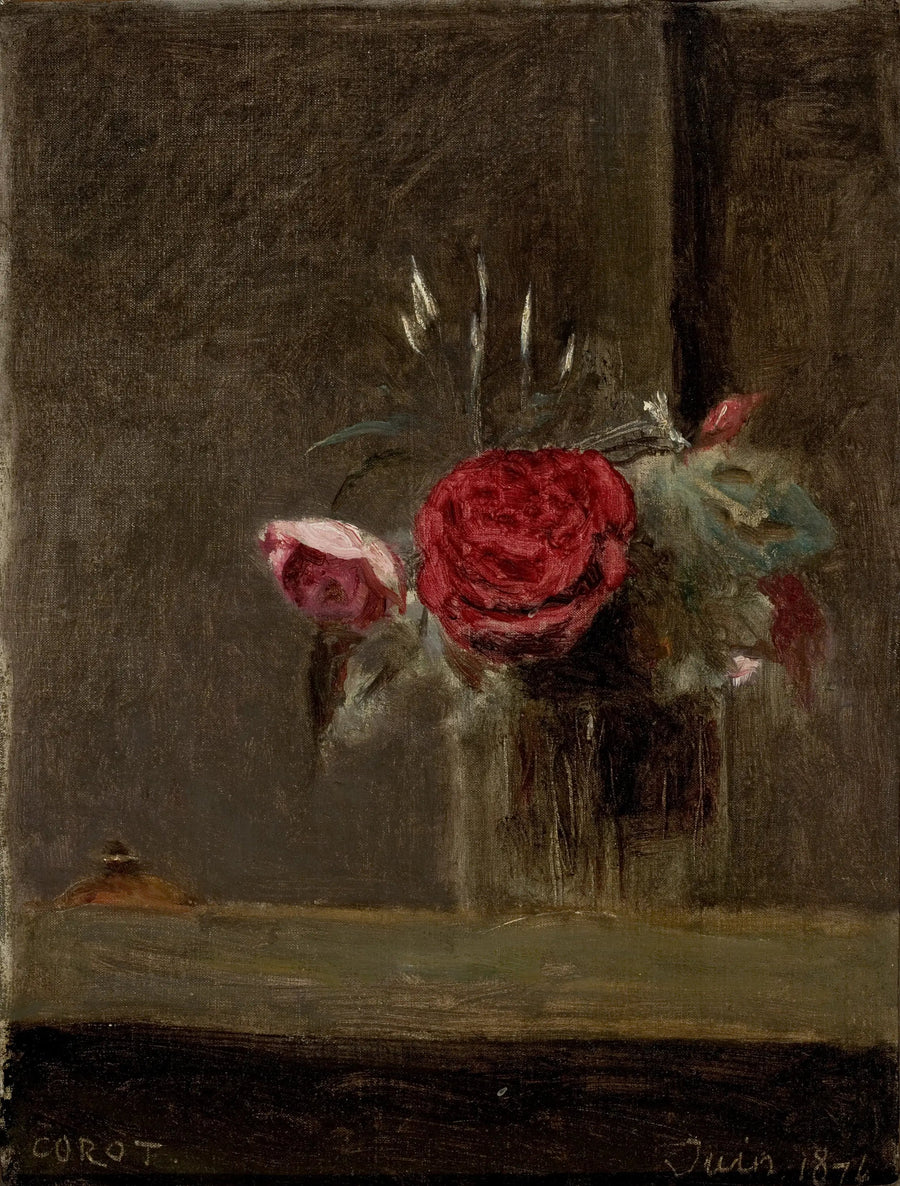 Ruusut lasissa - Jean-Baptiste Camille Corot
