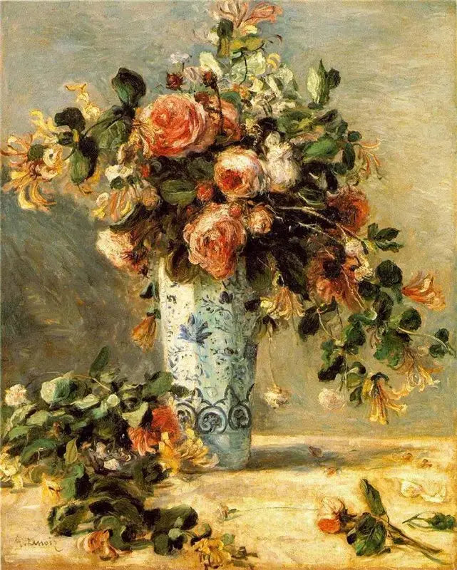 Ruusut ja jasmiinit Delft-astiassa - Pierre-Auguste Renoir