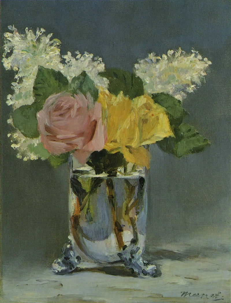 Ruusut ja syreenit maljakossa - Édouard Manet