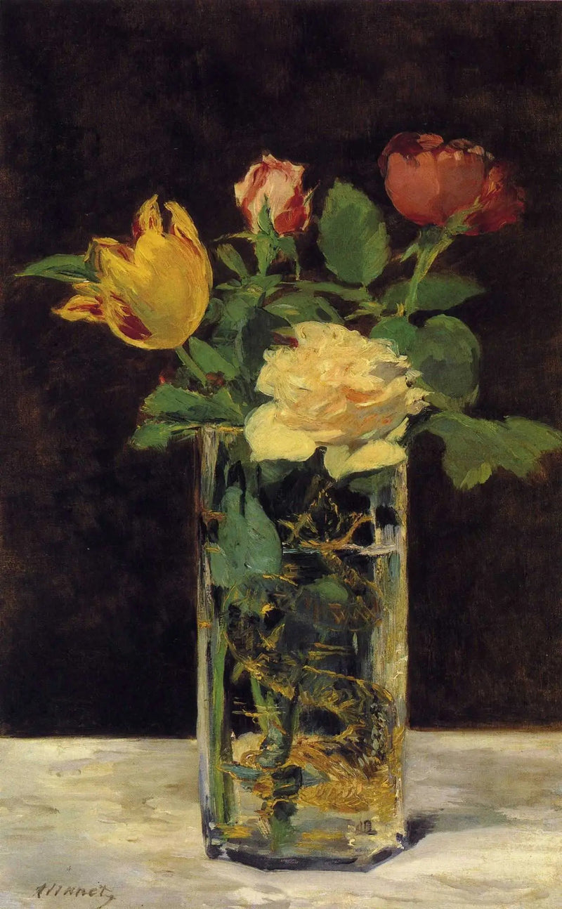 Ruusut ja tulppaanit maljakossa - Édouard Manet