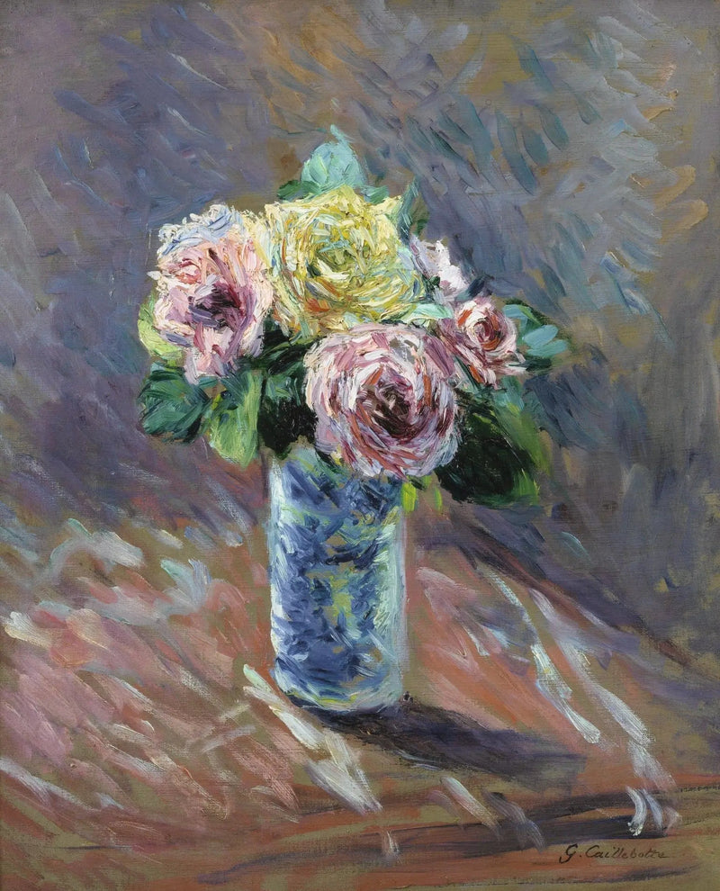 Keltaisia ja punaisia ruusuja kristallimaljakossa - Gustave Caillebotte