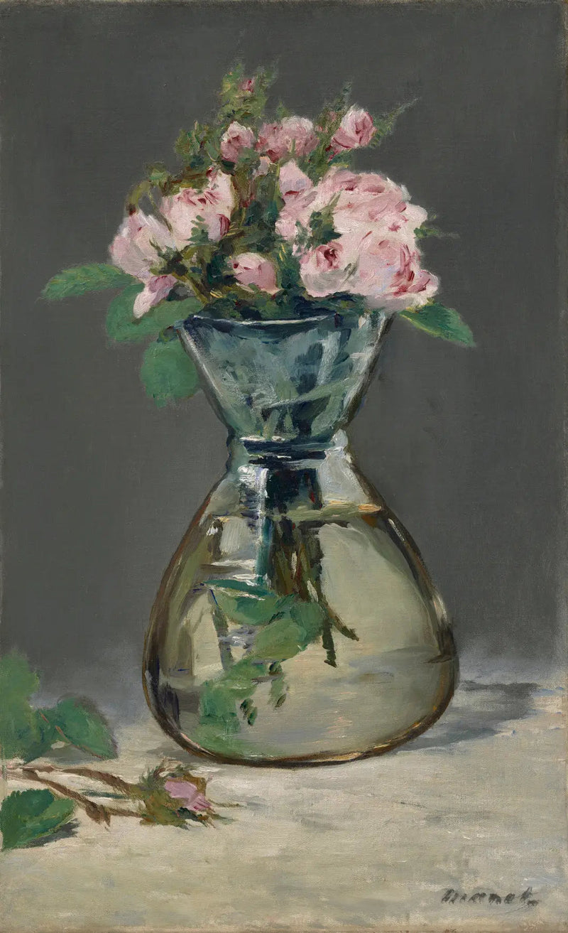 Vaaleanpunaiset ruusut maljakossa - Édouard Manet