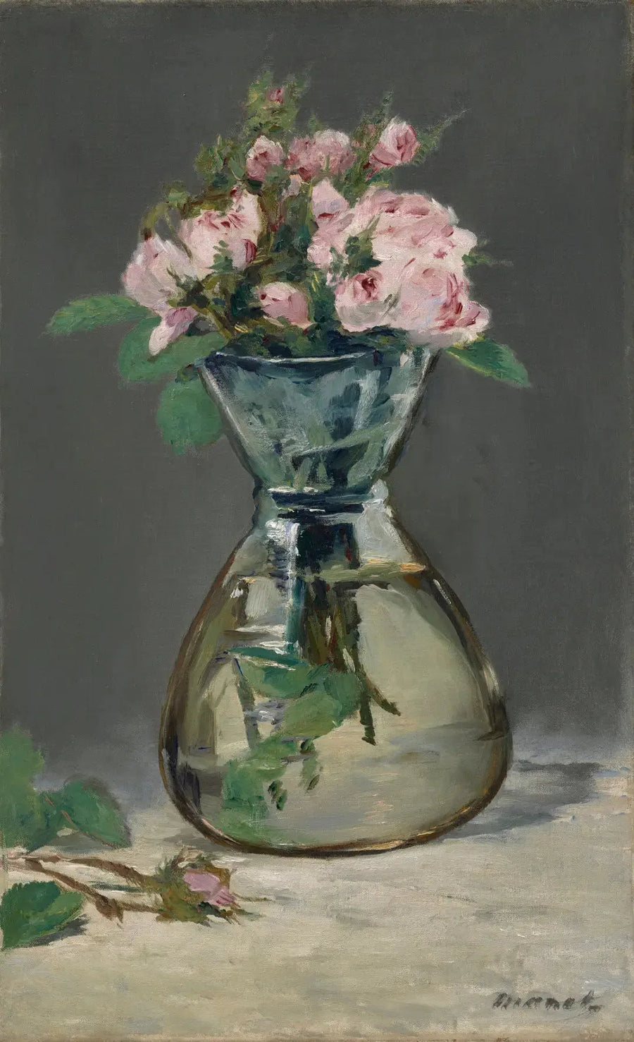 Vaaleanpunaiset ruusut maljakossa - Édouard Manet