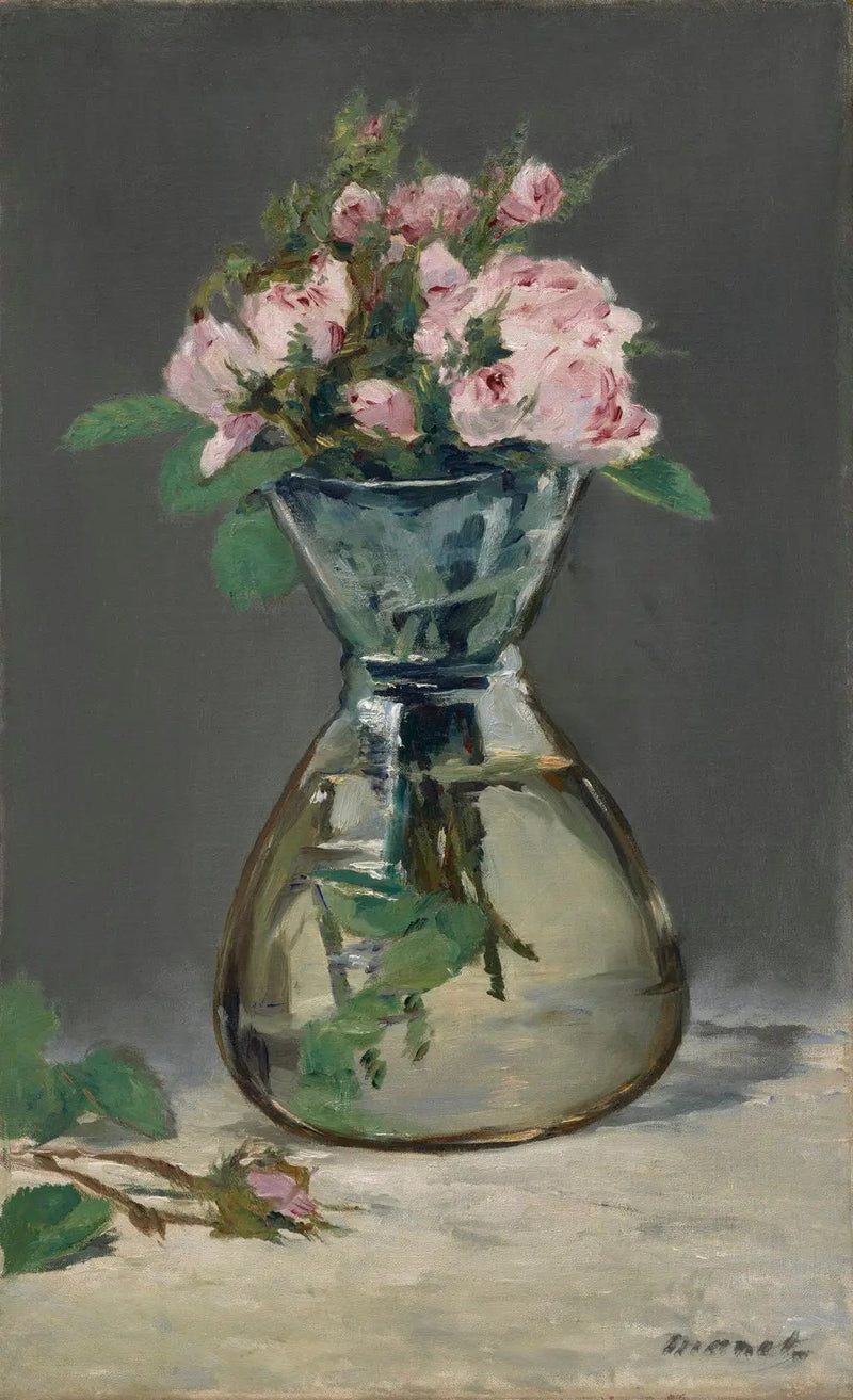 Vaaleanpunaiset ruusut maljakossa - Édouard Manet