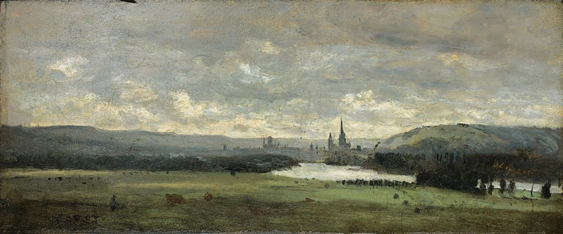 Rouen, panoraamanäkymä Seine-joesta etualalla - Jean-Baptiste Camille Corot