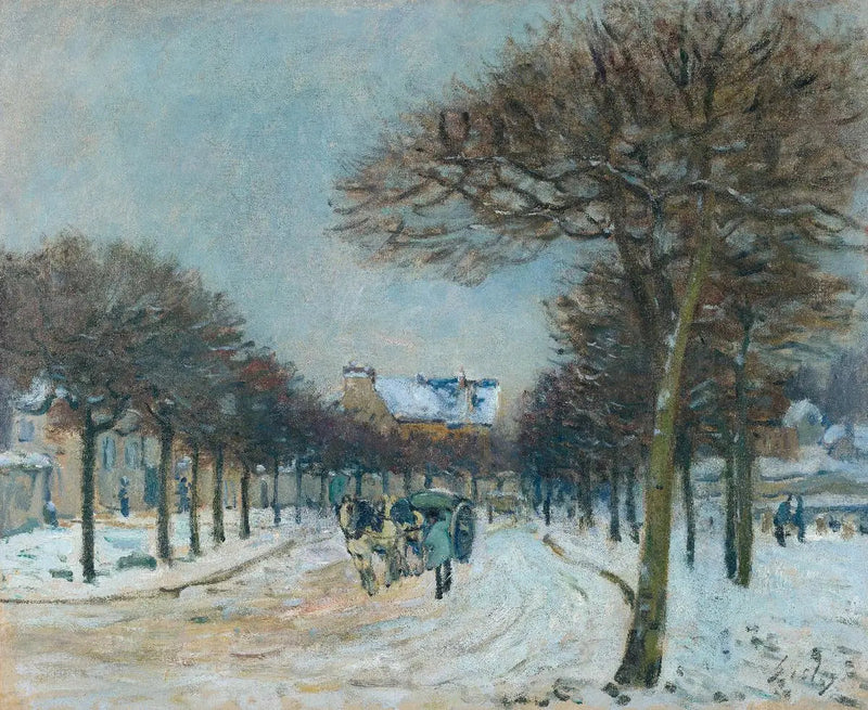 Reitti Marly-le-Roin Abreuvoirin ympäri, lumisateen aikaan - Alfred Sisley