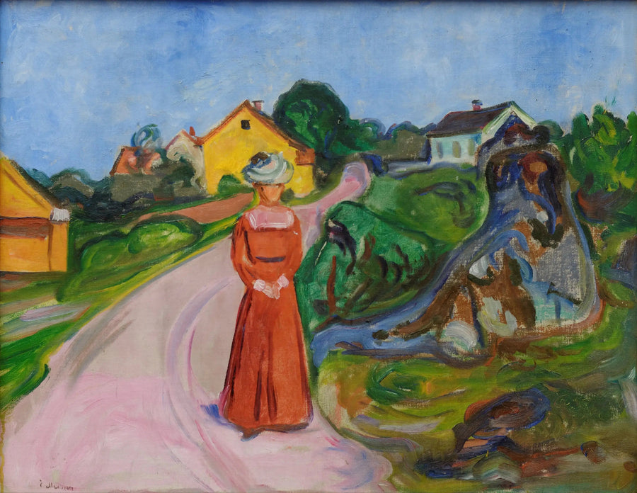 Åsgårdstrandin katu ja Nainen punaisessa mekossa - Edvard Munch