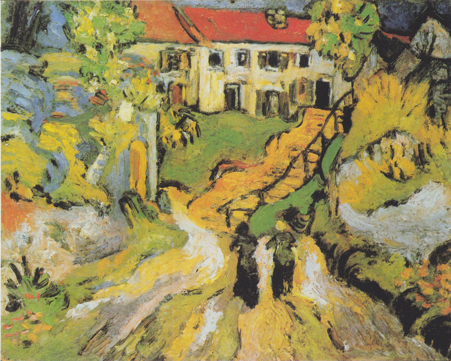 Kylätie ja portaat Auversissa kahden hahmon kanssa - Vincent van Gogh