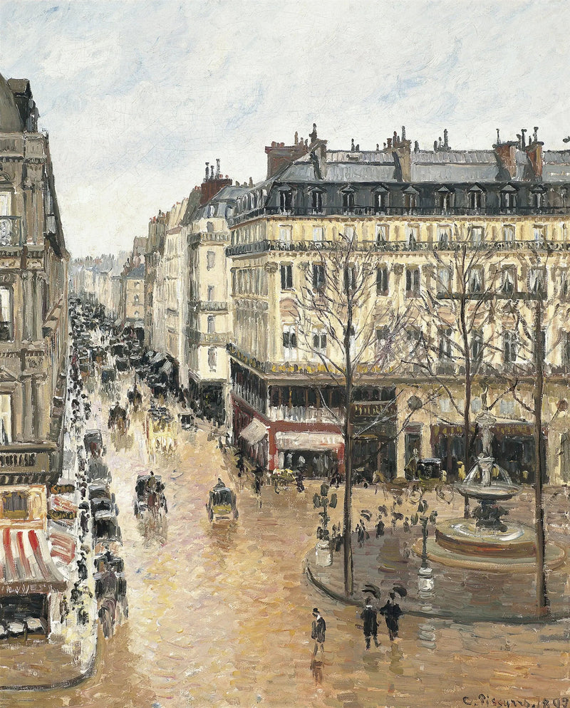 Rue Saint-Honoré, Iltapäivä, Sadetta - Camille Pissarro