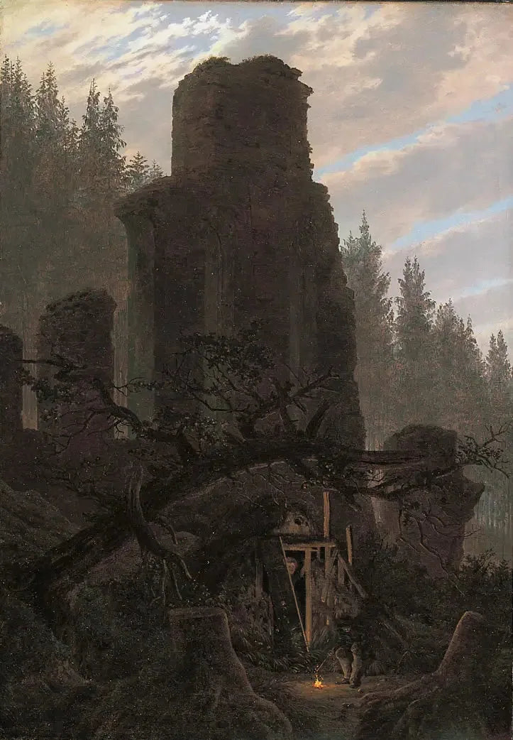 Rauniot hämärässä (Kirkon rauniot metsässä) - Caspar David Friedrich