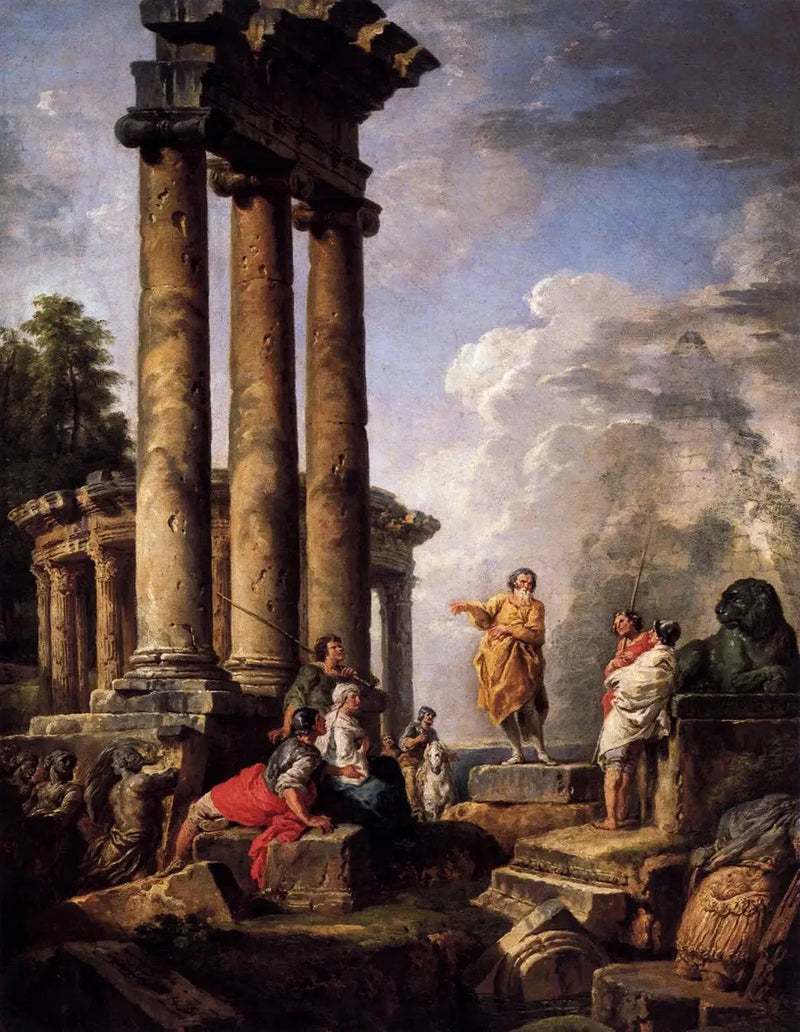 Rauniot, joissa Pyhä Paavali saarnaa - Giovanni Paolo Panini
