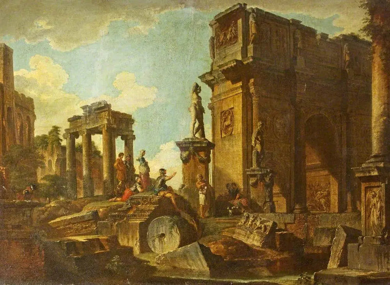 Klassiset rauniot Konstantinuksen kaaren kanssa - Giovanni Paolo Panini