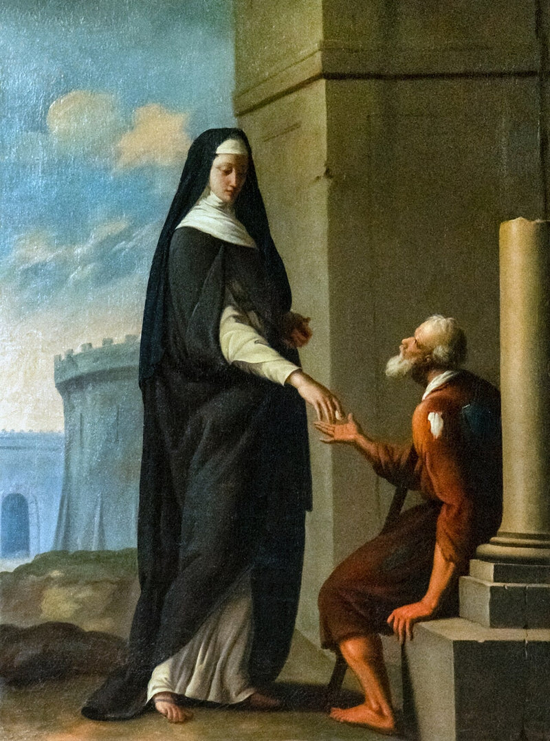 Karmeliittisisko antamassa almuja - Eustache Le Sueur