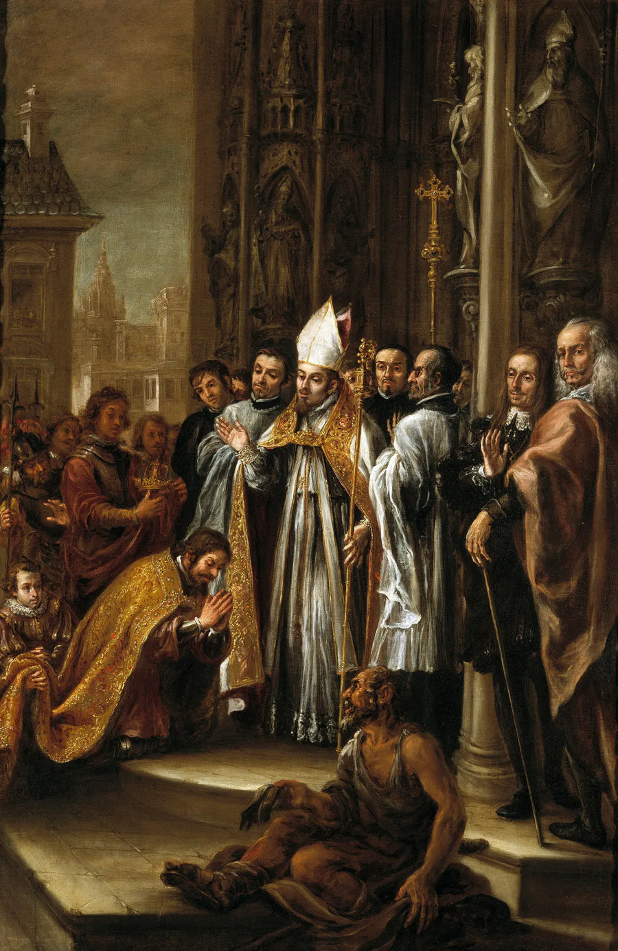 Pyhä Ambrosius on keisari Theodoksen suojelija - Juan de Valdés Leal
