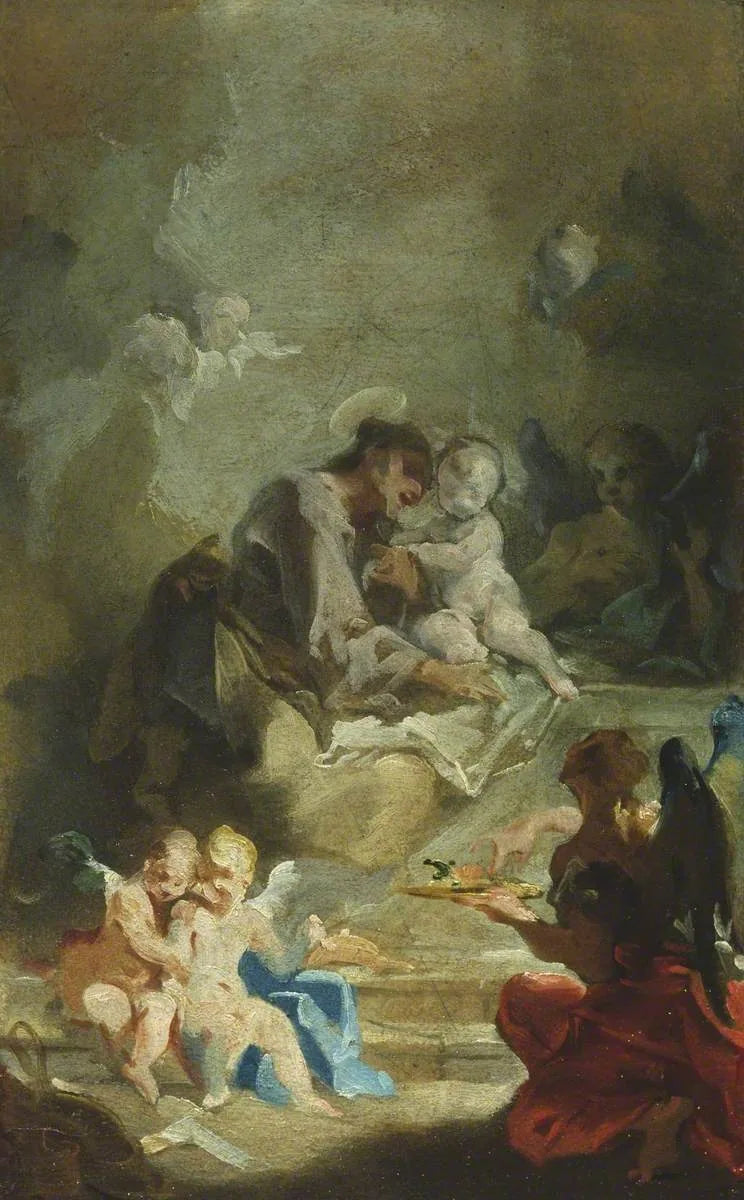 Pyhä Antoine de Padoue palvoo Jeesus-lasta - Giovanni Battista Pittoni