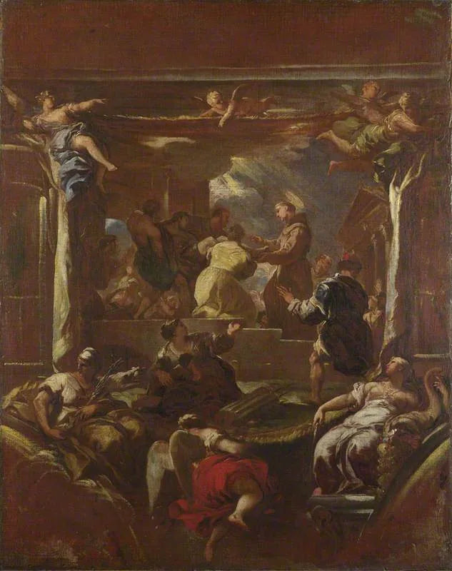 Pyhä Antoine de Padoue kunnostaa miehen jalkaa - Luca Giordano