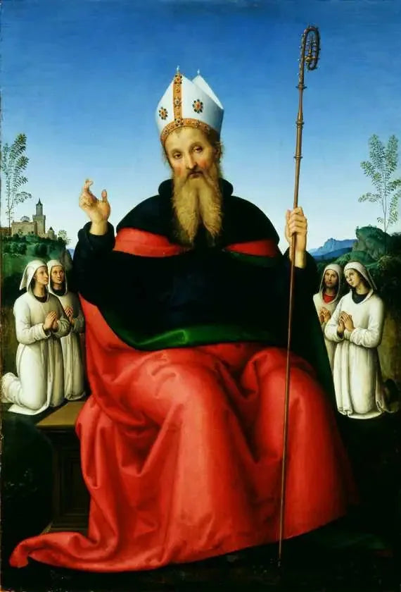 Pyhä Augustinus ja Perugian veljeskuntaan kuuluvien jäsenten kanssa - Pietro Perugino