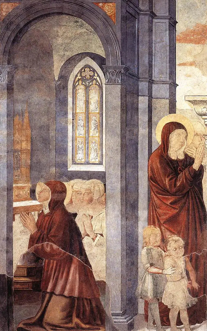 Pyhä Augustinus hyvästelee äitinsä (kohtaus 3, itäseinä) - Benozzo Gozzoli
