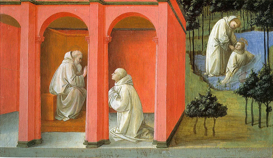 Pyhä Benedictus käskee Pyhä Maurus pelastamaan Pyhä Placidius - Fra Filippo Lippi
